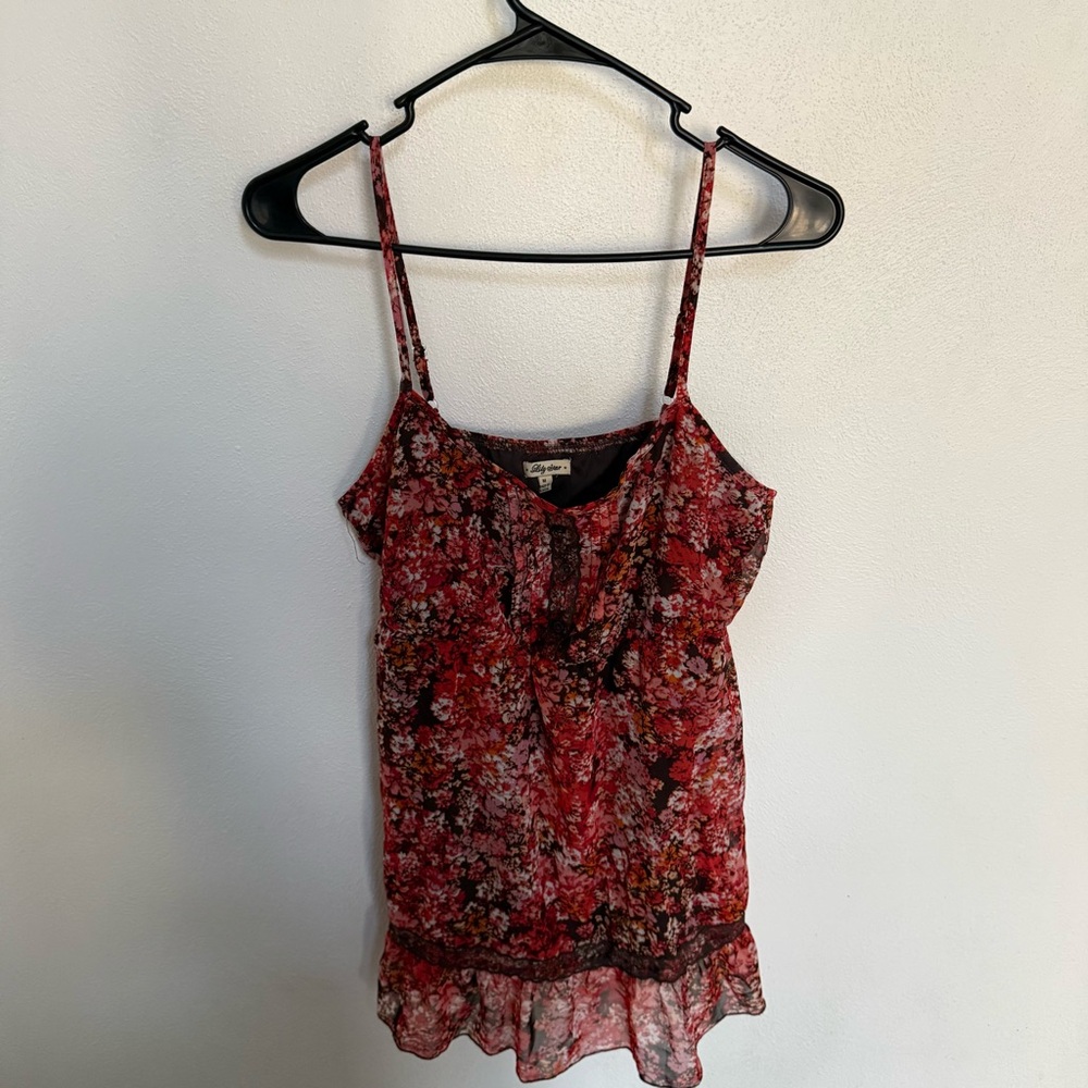 Lily Star Red Floral Lace Camisole Top